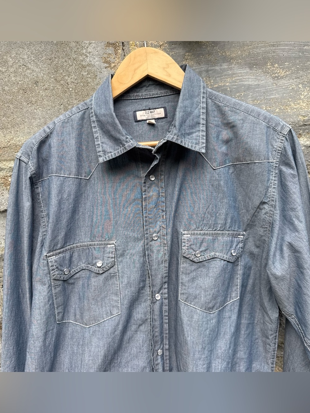 Vintage Old Navy Chambray Pearl Snap Shirt Medium Y2K Western